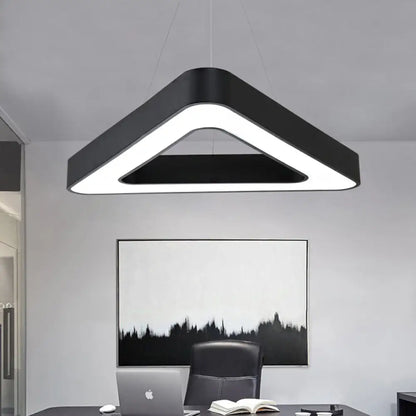 Modern Triangle Pendant Lamp - Metal LED Hanging Light for Office with White/Black Finish and Wide Sizes