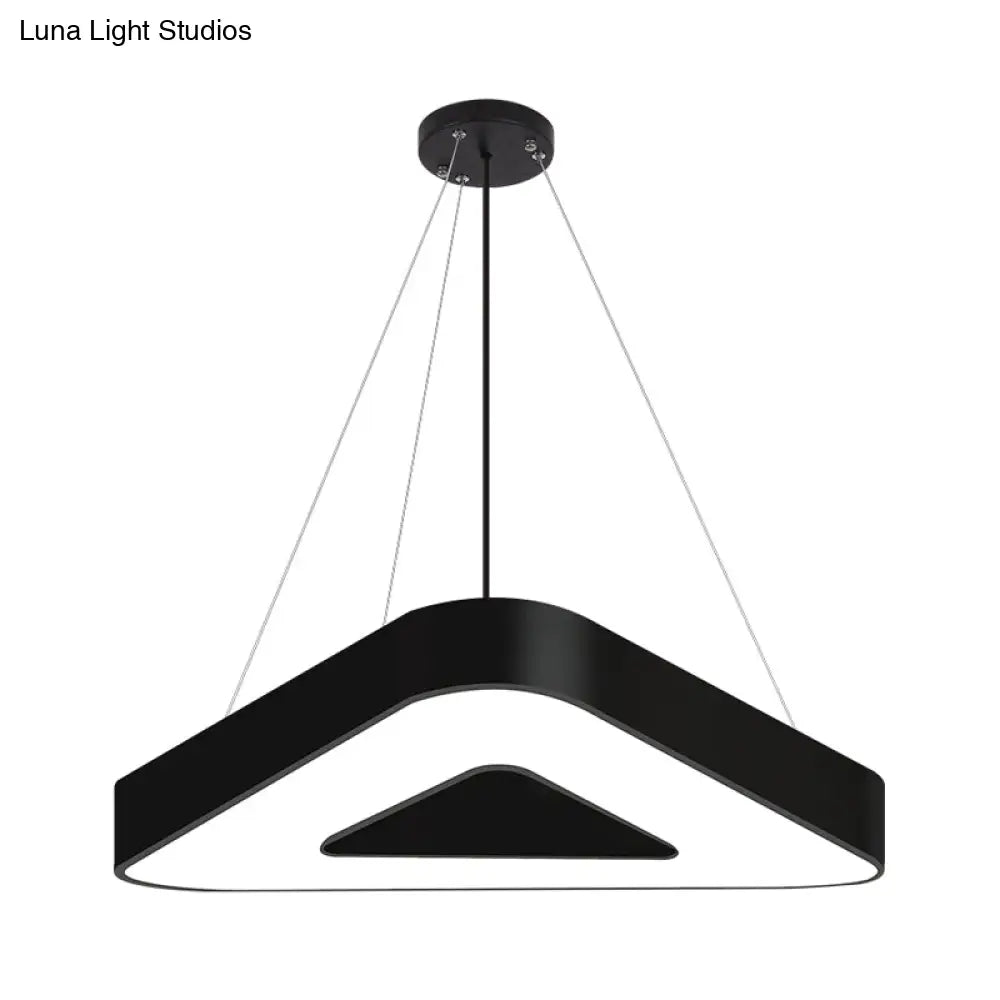 Modern Triangle Pendant Lamp - Metal LED Hanging Light for Office with White/Black Finish and Wide Sizes