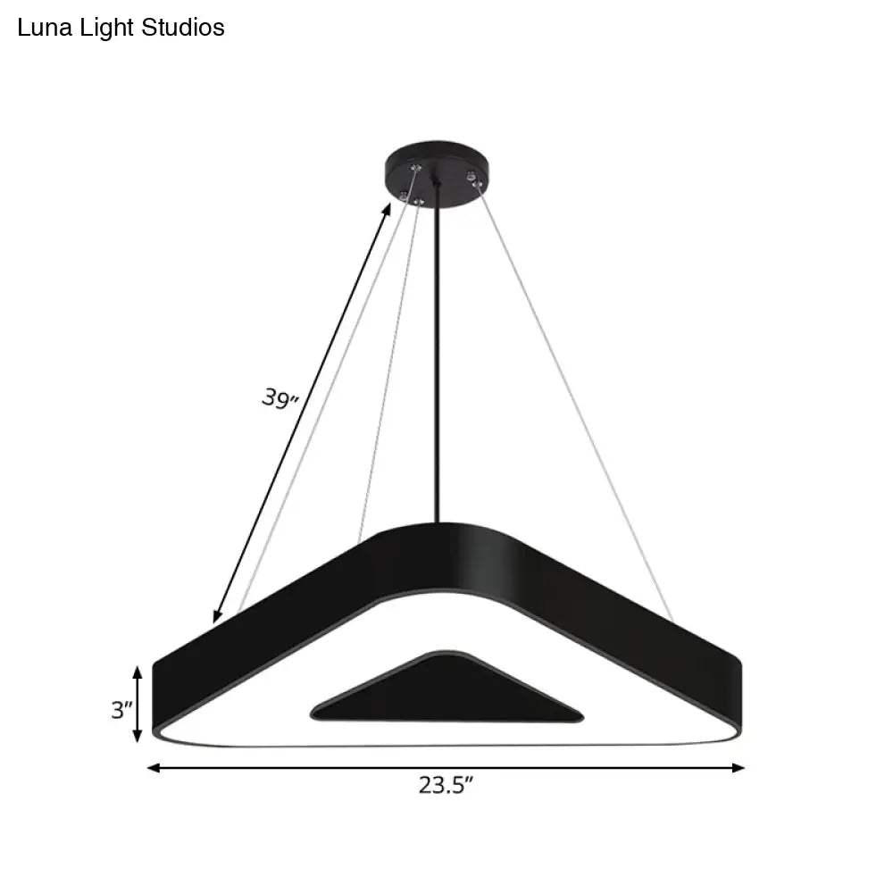 Modern Triangle Pendant Lamp - Metal LED Hanging Light for Office with White/Black Finish and Wide Sizes