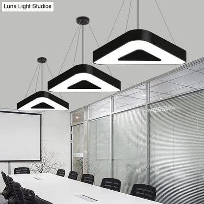 Modern Triangle Pendant Lamp - Metal LED Hanging Light for Office with White/Black Finish and Wide Sizes