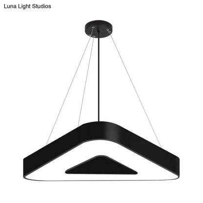 Modern Triangle Pendant Lamp - Metal LED Hanging Light for Office with White/Black Finish and Wide Sizes