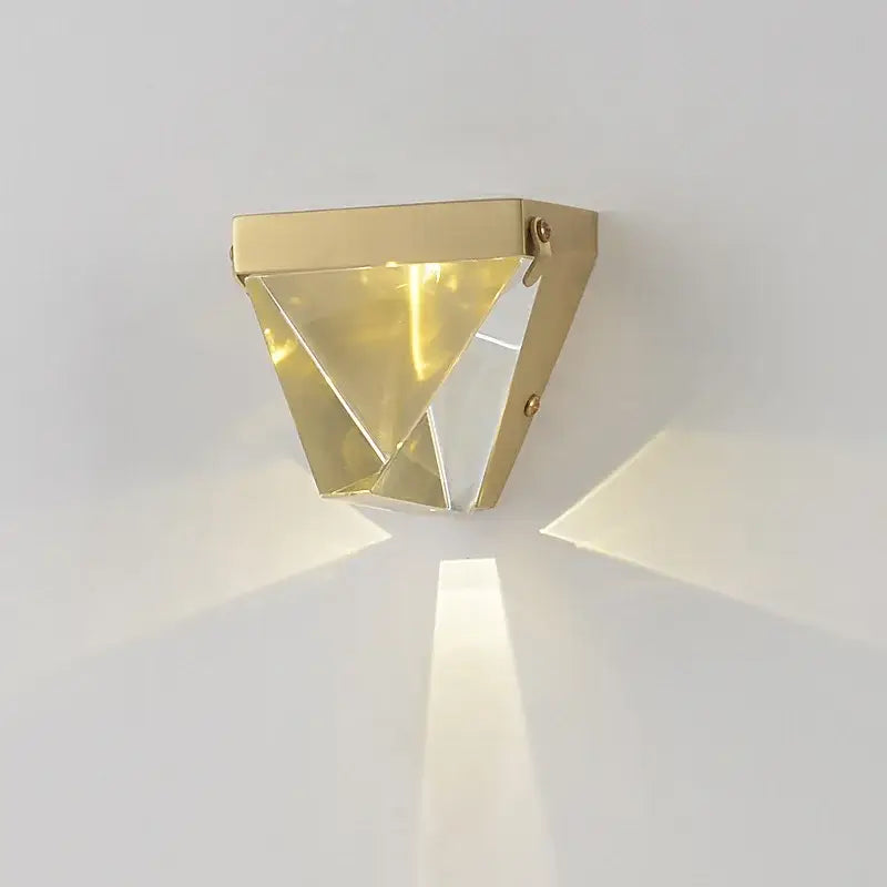Modern triangular bronze crystal wall sconce with gold faceted design for living room decorbites crystal wall sconce