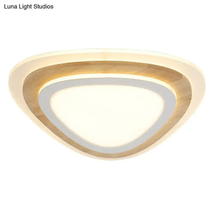 Modern triangular decorbites kids room led flush mount ceiling light with warm glow and wood finish concentric rings