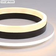 DecorBites™ compact metal led flush mount ceiling light with acrylic diffuser and three concentric rings in black and white