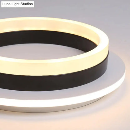 DecorBites™ compact metal led flush mount ceiling light with acrylic diffuser and three concentric rings in black and white