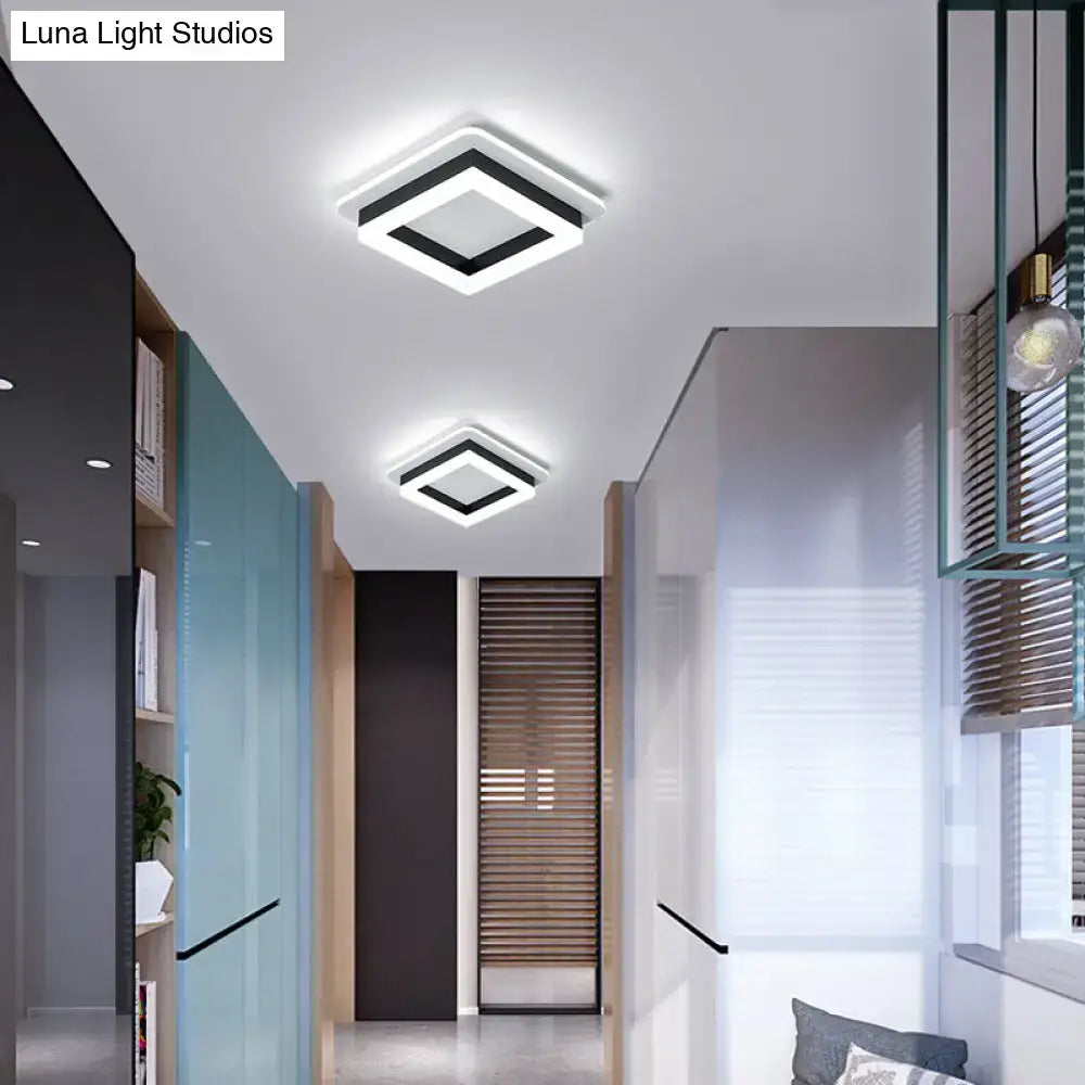 Modern square decorbites led flush mount ceiling light with black and white geometric metal design and acrylic diffuser