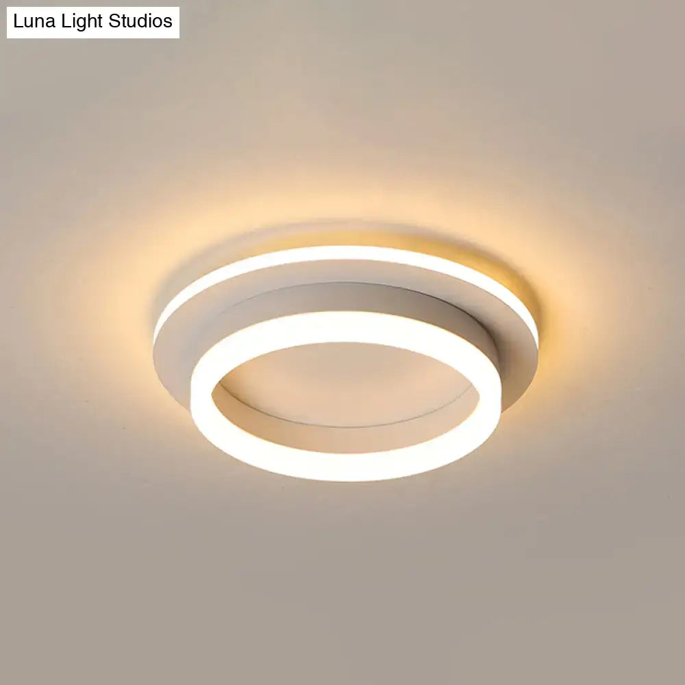 Decorbites compact metal led flush mount ceiling light with white acrylic diffuser and warm circular led rings