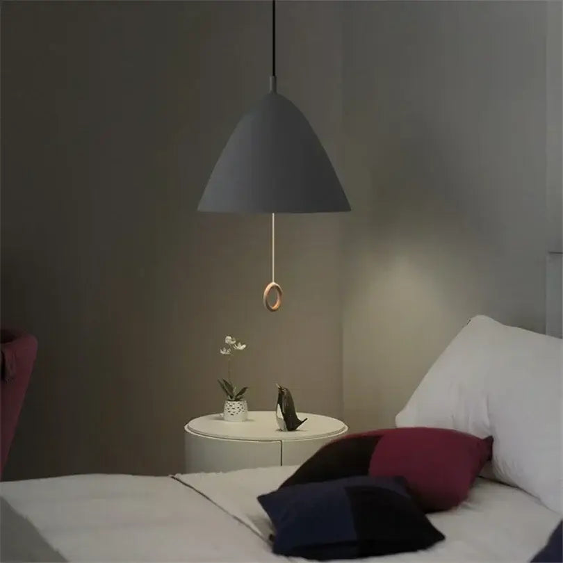 Modern trio color decorbites designer pendant light in matte gray with wooden ring accent for dining room lighting