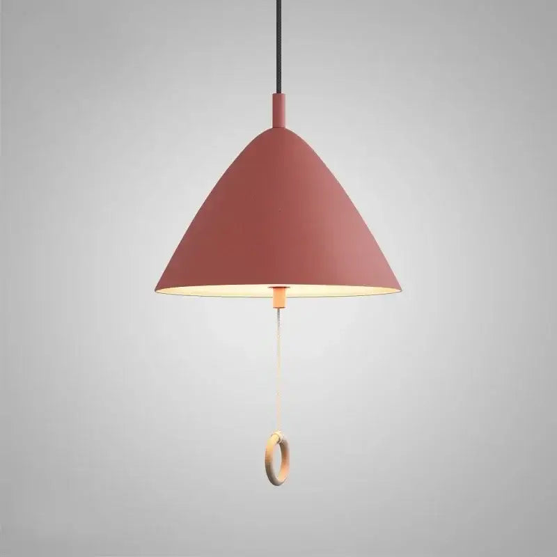 Modern trio color designer pendant light with terracotta matte conical shade and wooden ring for dining room decorbites pendant light