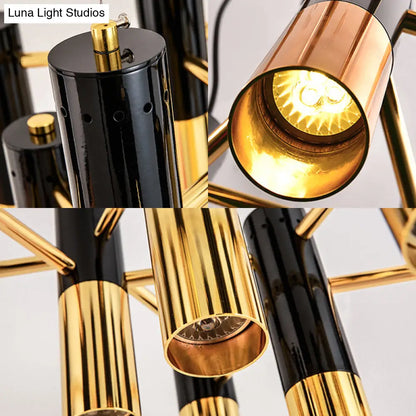 Lámpara de techo tubular moderna - Metal dorado, 7/13/19 luces, luz cálida, para sala de estar