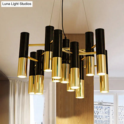Lámpara de techo tubular moderna - Metal dorado, 7/13/19 luces, luz cálida, para sala de estar