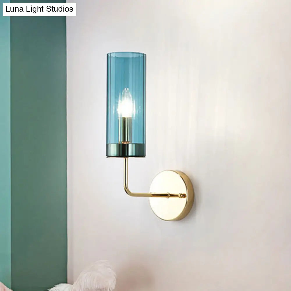 DecorBites™ DecorBites™ Modern Tubular Sconce: Cognac/Light Blue Glass Wall Mounted Light Fixture