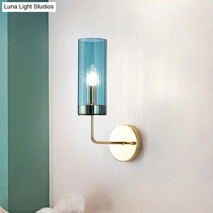 DecorBites™ DecorBites™ Modern Tubular Sconce: Cognac/Light Blue Glass Wall Mounted Light Fixture