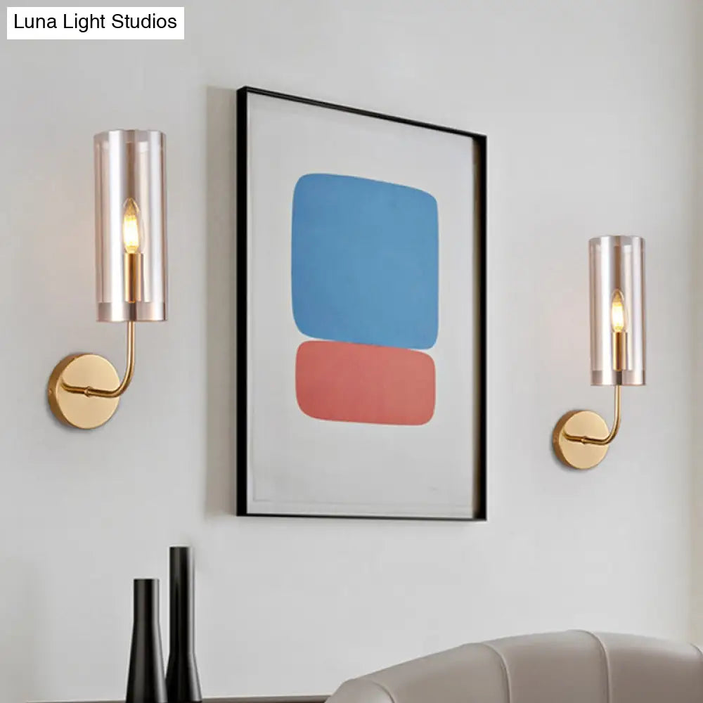 DecorBites™ DecorBites™ Modern Tubular Sconce: Cognac/Light Blue Glass Wall Mounted Light Fixture