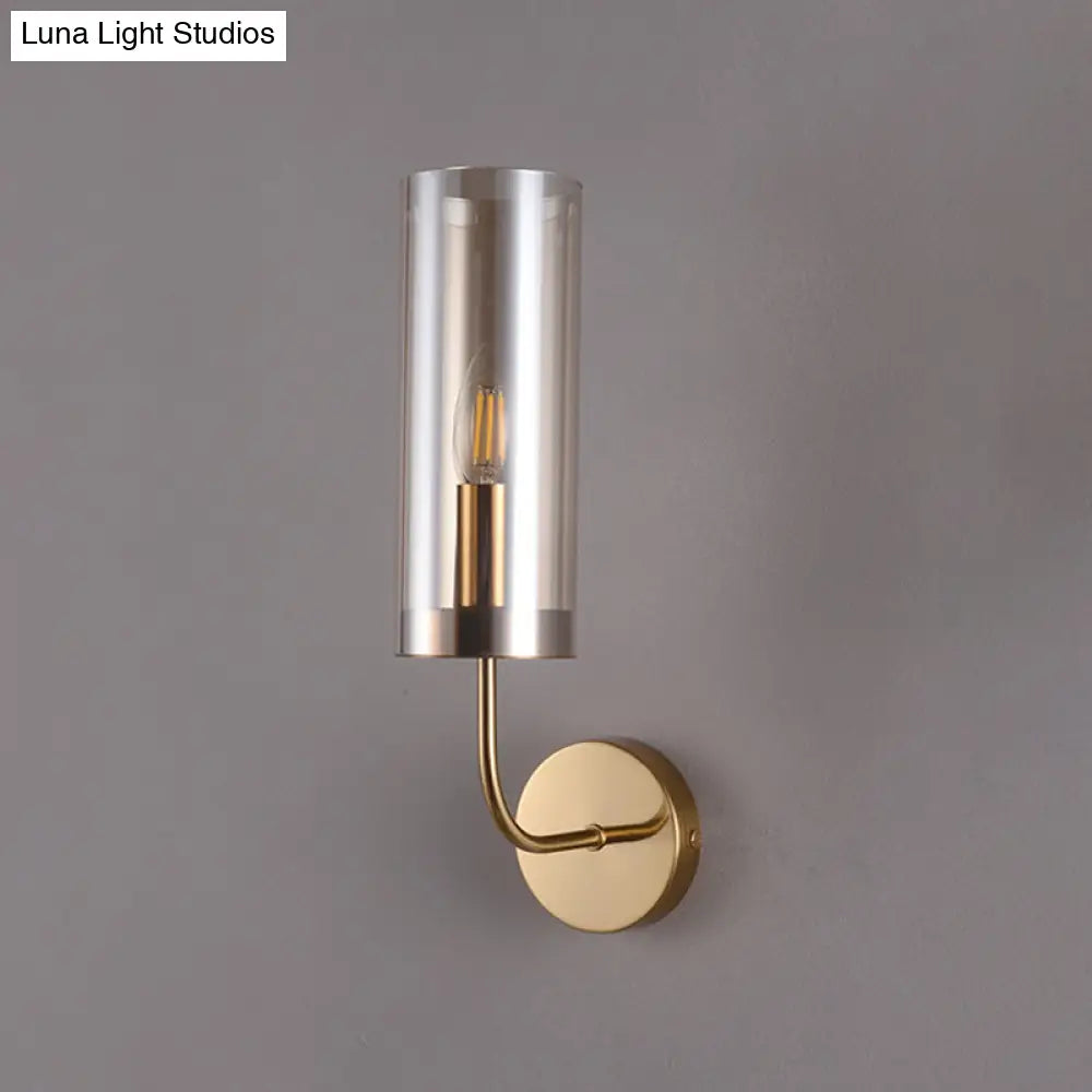 DecorBites™ DecorBites™ Modern Tubular Sconce: Cognac/Light Blue Glass Wall Mounted Light Fixture