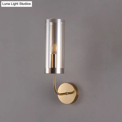 DecorBites™ DecorBites™ Modern Tubular Sconce: Cognac/Light Blue Glass Wall Mounted Light Fixture