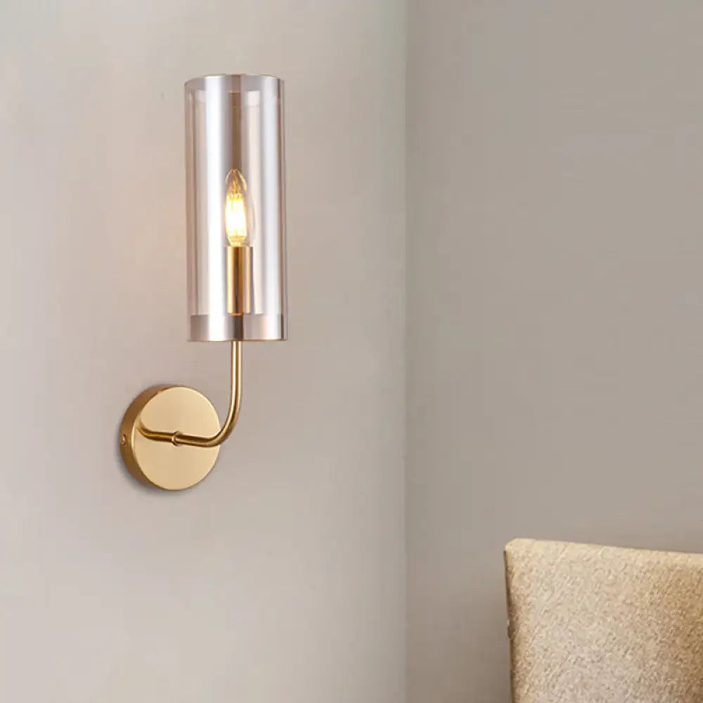 DecorBites™ DecorBites™ Modern Tubular Sconce: Cognac/Light Blue Glass Wall Mounted Light Fixture