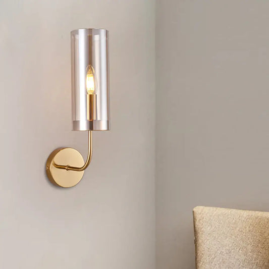 DecorBites™ DecorBites™ Modern Tubular Sconce: Cognac/Light Blue Glass Wall Mounted Light Fixture