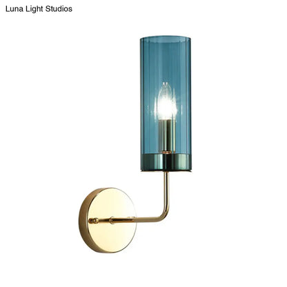 DecorBites™ DecorBites™ Modern Tubular Sconce: Cognac/Light Blue Glass Wall Mounted Light Fixture