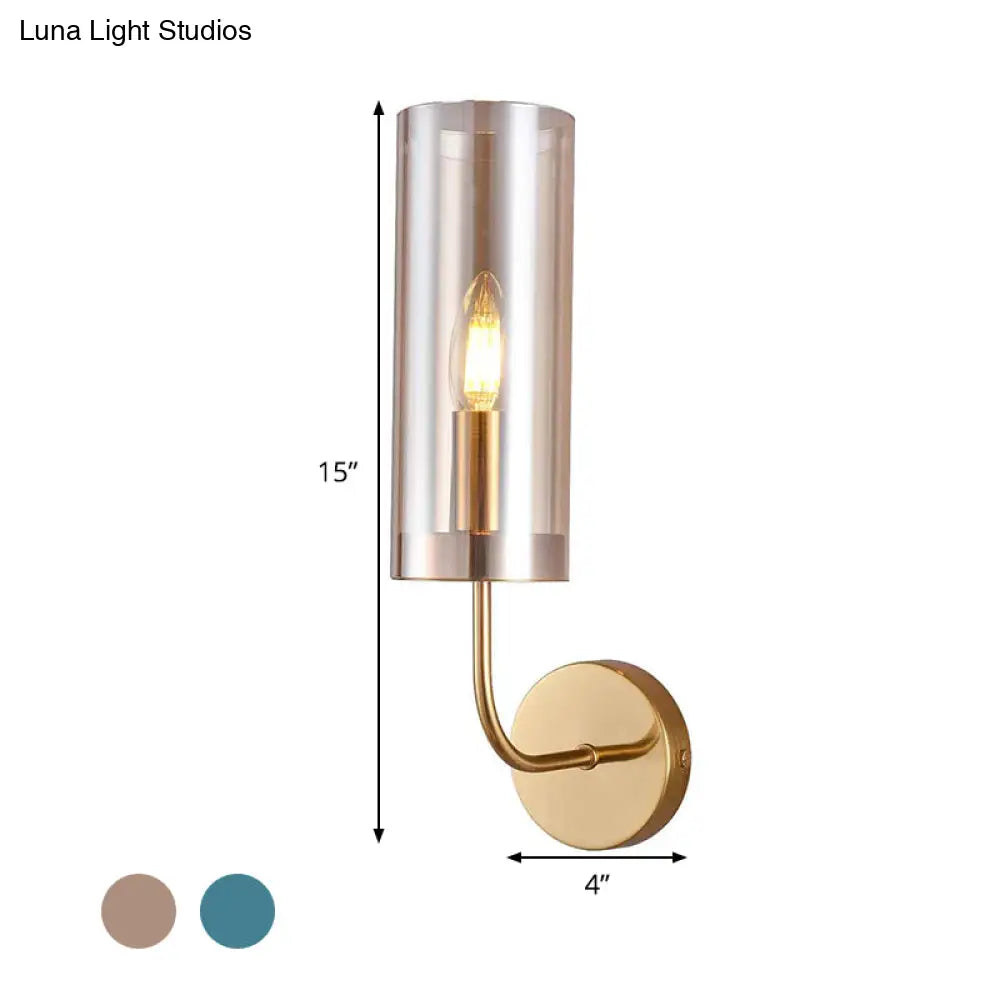 DecorBites™ DecorBites™ Modern Tubular Sconce: Cognac/Light Blue Glass Wall Mounted Light Fixture
