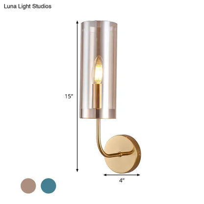 DecorBites™ DecorBites™ Modern Tubular Sconce: Cognac/Light Blue Glass Wall Mounted Light Fixture