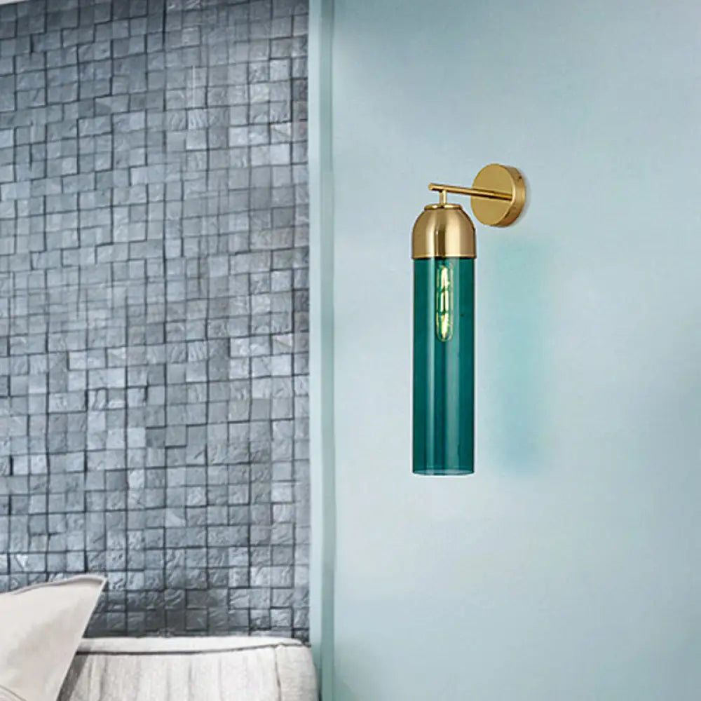 DecorBites™ DecorBites™ Modern Tubular Sconce Cream/Green Glass Wall Lighting Fixture with Metal Arm - 1 Head