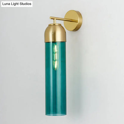 DecorBites™ DecorBites™ Modern Tubular Sconce Cream/Green Glass Wall Lighting Fixture with Metal Arm - 1 Head
