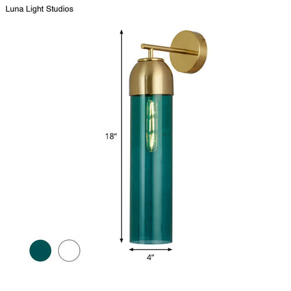 DecorBites™ DecorBites™ Modern Tubular Sconce Cream/Green Glass Wall Lighting Fixture with Metal Arm - 1 Head