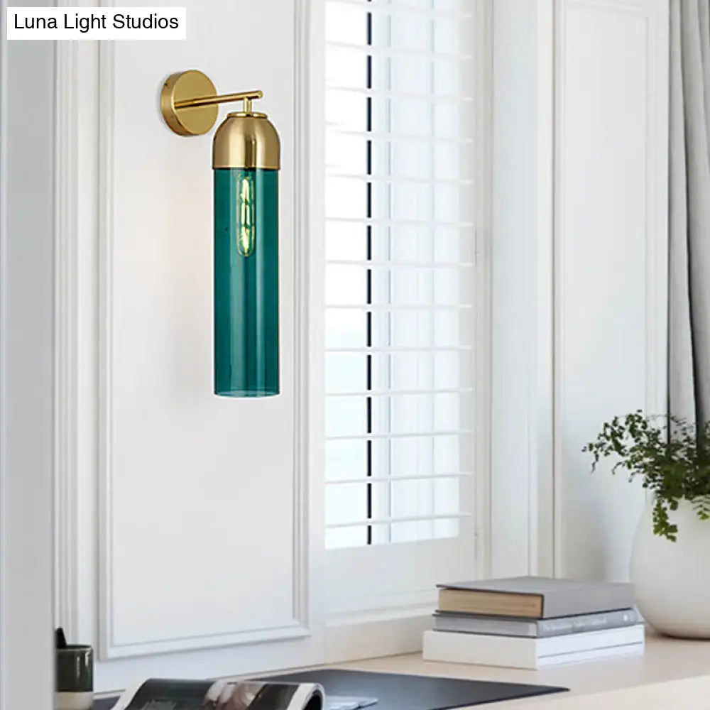 DecorBites™ DecorBites™ Modern Tubular Sconce Cream/Green Glass Wall Lighting Fixture with Metal Arm - 1 Head