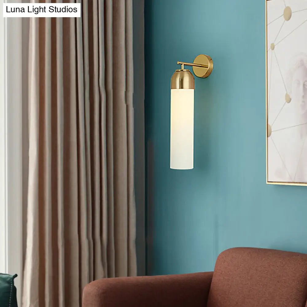 DecorBites™ DecorBites™ Modern Tubular Sconce Cream/Green Glass Wall Lighting Fixture with Metal Arm - 1 Head