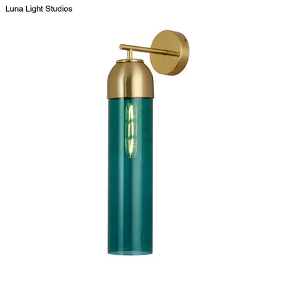 DecorBites™ DecorBites™ Modern Tubular Sconce Cream/Green Glass Wall Lighting Fixture with Metal Arm - 1 Head