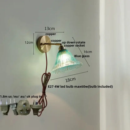 Modern turquoise blue glass wall sconce with copper base decorbites blue glass shade and up-down rotatable socket
