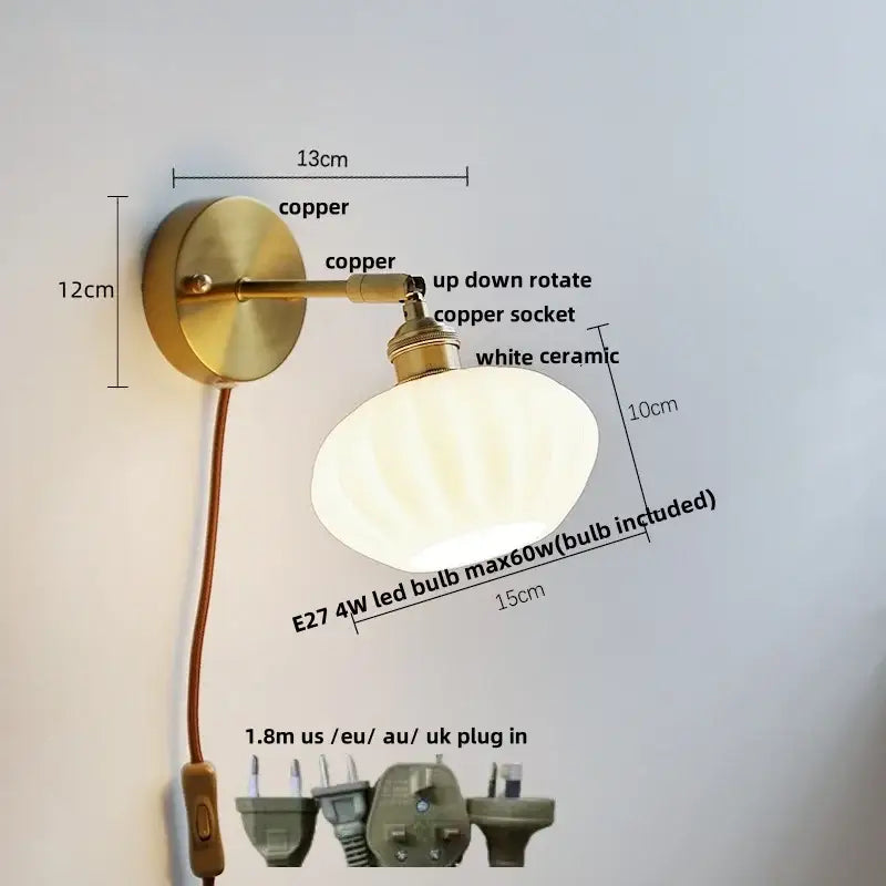 Modern turquoise blue glass wall sconce with brass finish white ceramic lampshade and copper hardware decorbites blue glass decor