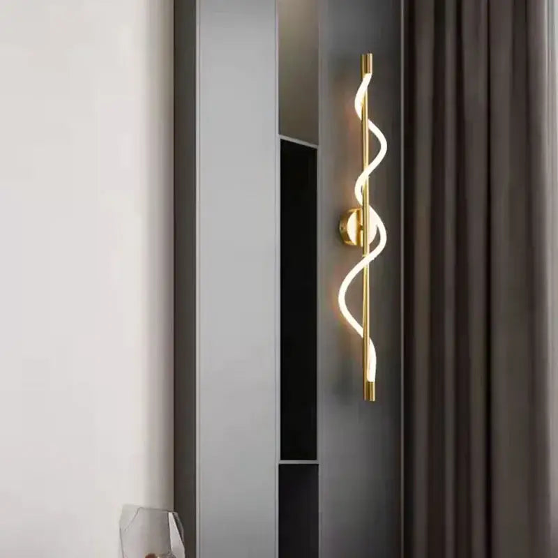 Gold-toned spiral led wall sconce with sleek modern design for bedroom decorbites dimming wall lights use