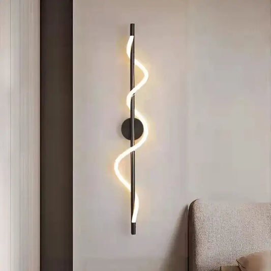 Modern twisted black dimming wall lights with sleek led light strip emitting warm white illumination for bedroom decorbites dimming wall