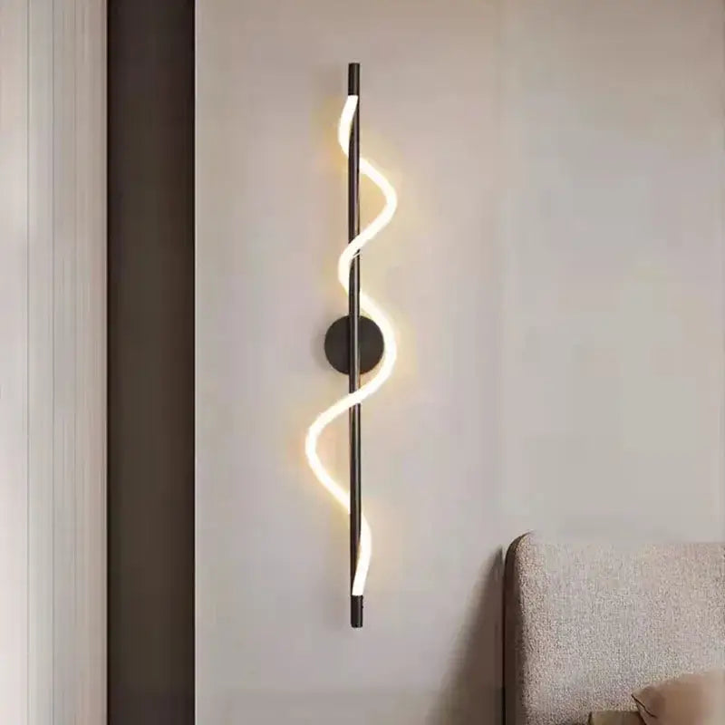 Modern twisted black dimming wall lights with sleek led light strip emitting warm white illumination for bedroom decorbites dimming wall