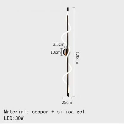 A 120cm tall modern led floor lamp with copper frame and white silica gel spiral design for dimming wall lights decorbites