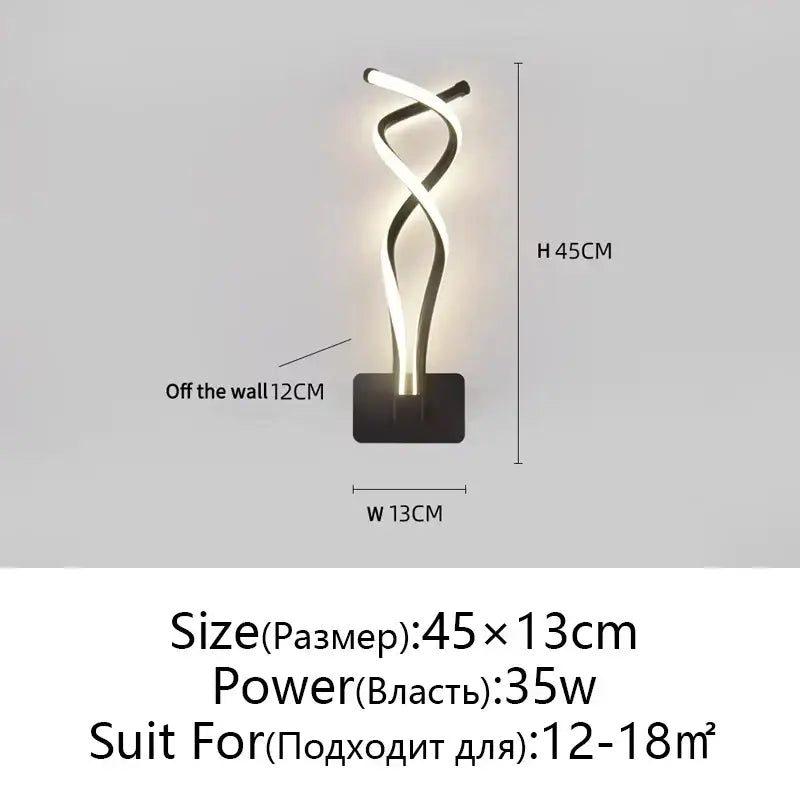 Modern twisted black and white led floor lamp with sleek design and warm light suitable for bedroom wall lamps