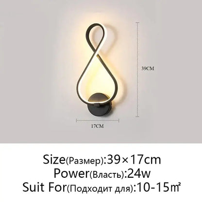 Modern twisted black and white led wall lamps with infinity-loop black metal frame and warm white led wall lighting