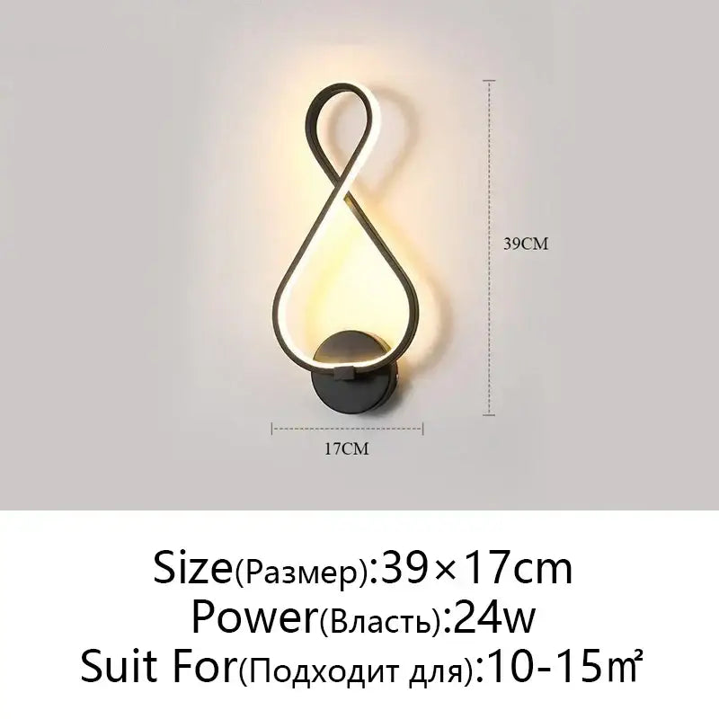 Modern twisted black and white led wall lamps with infinity-loop black metal frame and warm white led wall lighting