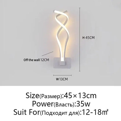 Modern white led wall lamps with a sleek twisted design and warm glow ideal for living room and bedroom lighting