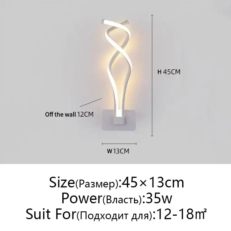 Modern white led wall lamps with a sleek twisted design and warm glow ideal for living room and bedroom lighting