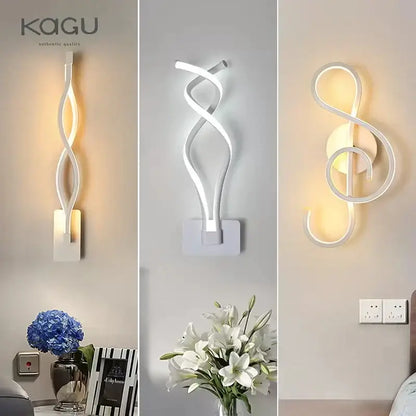 Modern twisted black and white led wall lamps with sleek wavy designs ideal for bedroom and living room lighting
