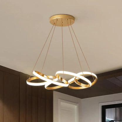 Modern Twisted Chandelier: Chic Metal Suspension Light for Restaurants – Hanging Cord Included