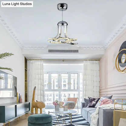 Lámpara de araña colgante LED moderna de cromo retorcido con detalles metálicos y de cristal en luz cálida/blanca