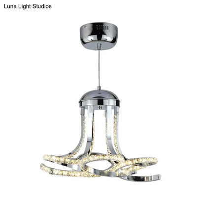 Lámpara de araña colgante LED moderna de cromo retorcido con detalles metálicos y de cristal en luz cálida/blanca