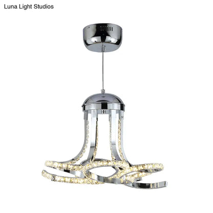 Lámpara de araña colgante LED moderna de cromo retorcido con detalles metálicos y de cristal en luz cálida/blanca