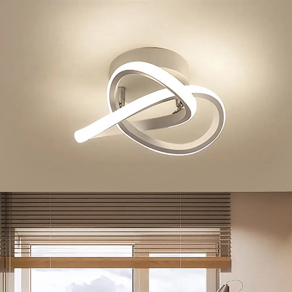 DecorBites™ DecorBites™ Modern Twisting Ceiling Flush Light - LED Semi Mount Foyer Lighting in Warm/White Light, Black/White