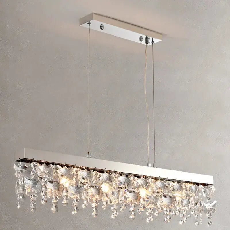 Modern two tier chrome decorbites crystal chandelier with cascading clear crystal droplets for living room light