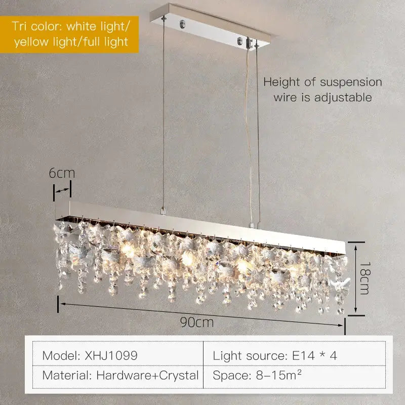 Modern two tier chrome decorbites crystal chandelier with adjustable suspension and cascading clear crystal droplets